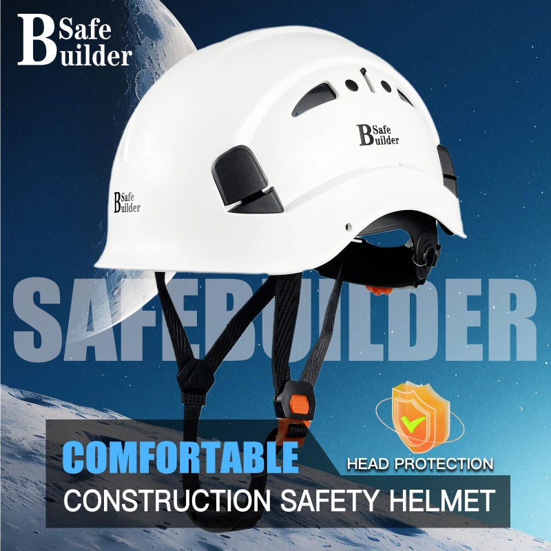 SAFEBUILDER خوذة أمان SAFEBUILDER قبعة صلبة قابلة للتعديل وخفيفة الوزن مزودة بفتحات تهوية للعمل للرجال معتمدة من ANSI Z89.1 للصناعة والبناء (01-قبعة صلبة بيضاء فقط) - Image 3